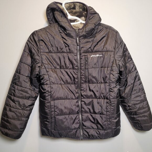 Boys' reversible black puffer / camo fleece jacket - L (10-12) - Picture 1 of 6
